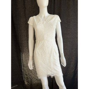 Womens Songyang Dress Bodycon Cap Sleeve Pencil V Neck Lace White Zipper S